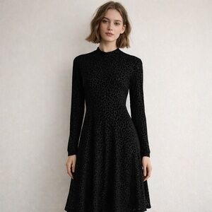 NWT dress women 10 black velvet burnout leopard print sheer lined midi cut out